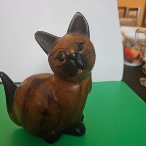 hand carved wooden cat approx. 5 inches tall